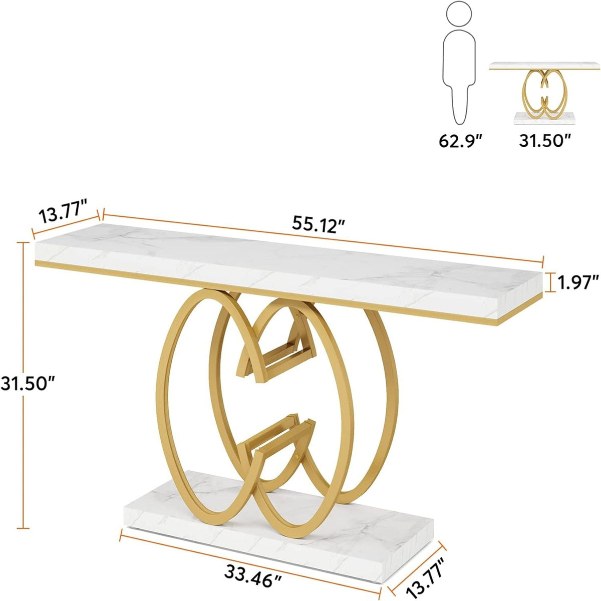 Console Table, Geometric Entryway Table For Living Hallway - White / Gold