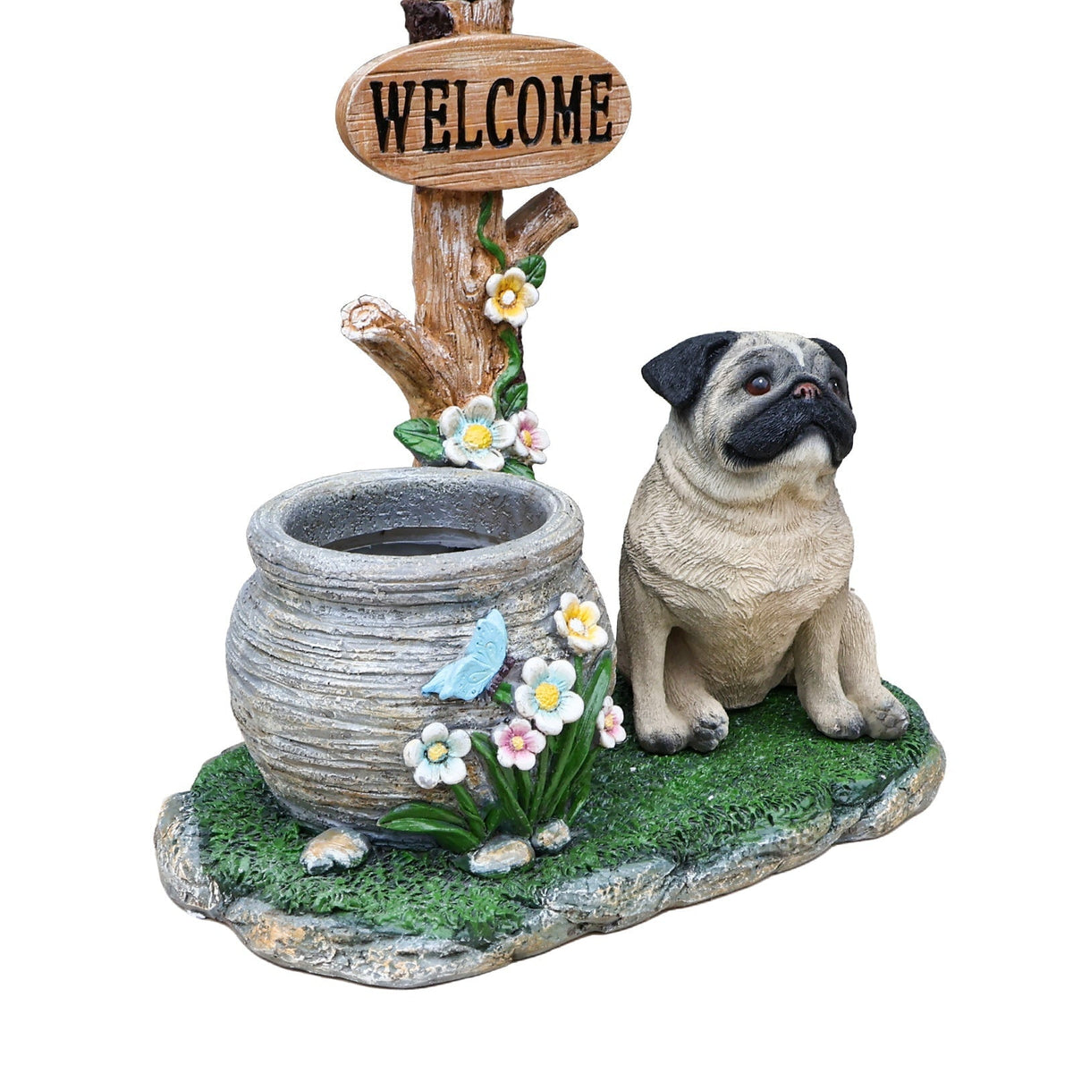 Sitting Pug Dog Planter Statue