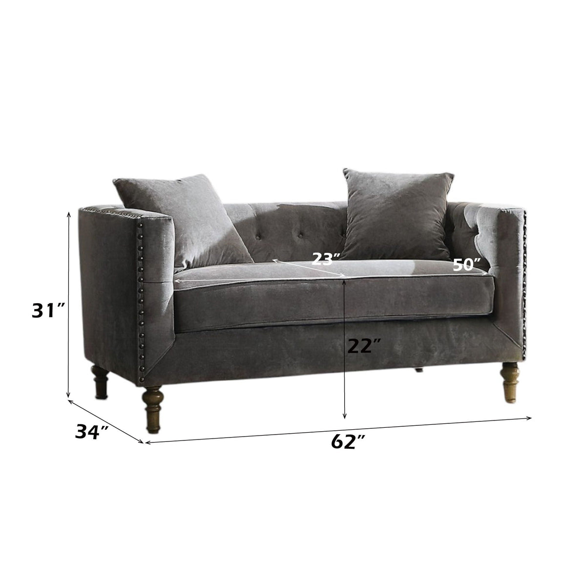 Sidonia - Loveseat With 2 Pillows - Gray