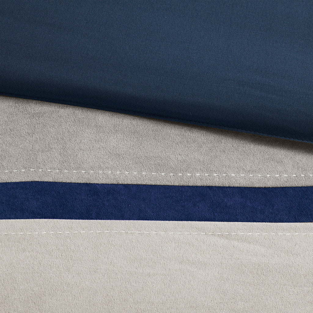 7 Piece Faux Suede Comforter Set Blue King