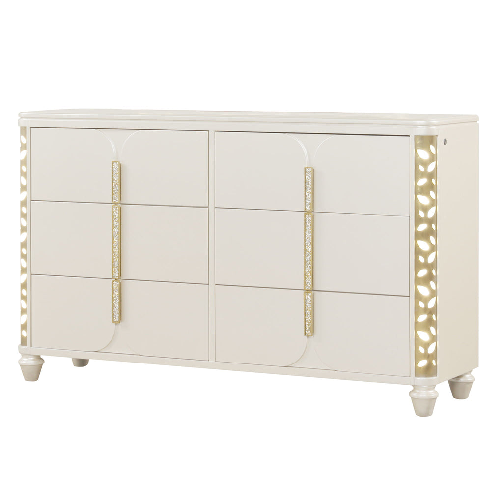 Cinderella - Dresser With LED Accents And 6 Storage Drawers (Mirror Not Included) - Beige