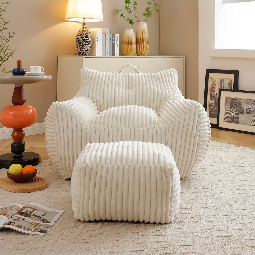 Giant Bean Bag Chair With Armrests And Footstool