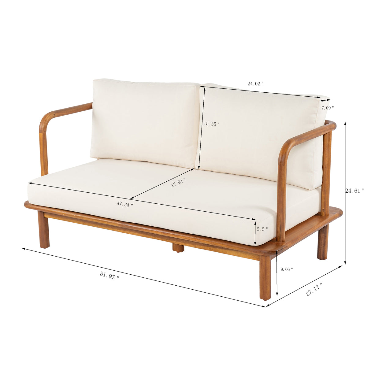 Canape 4-Pieces Acacia Conversation Set with Cream Cushion, Teak