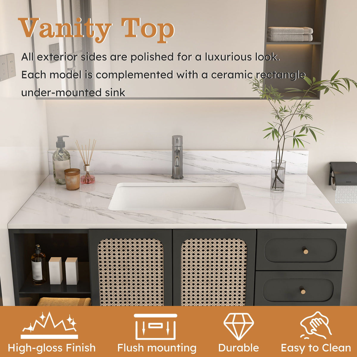 Bianco Carrara Venato Marble Vanity Top With Pre Drilled Faucet Hole And Undermount Sink