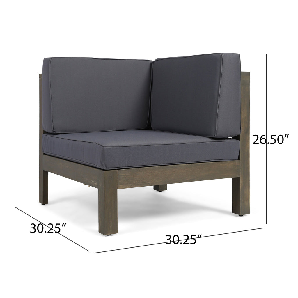 Oana Outdoor Wooden Sectional Set with Cushions, Dark Grey