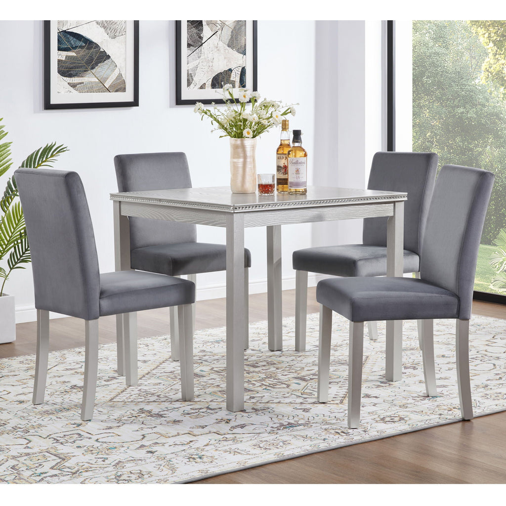 5 Pieces Wooden Dining Table Set, Square Table And 4 Upholstered Chairs