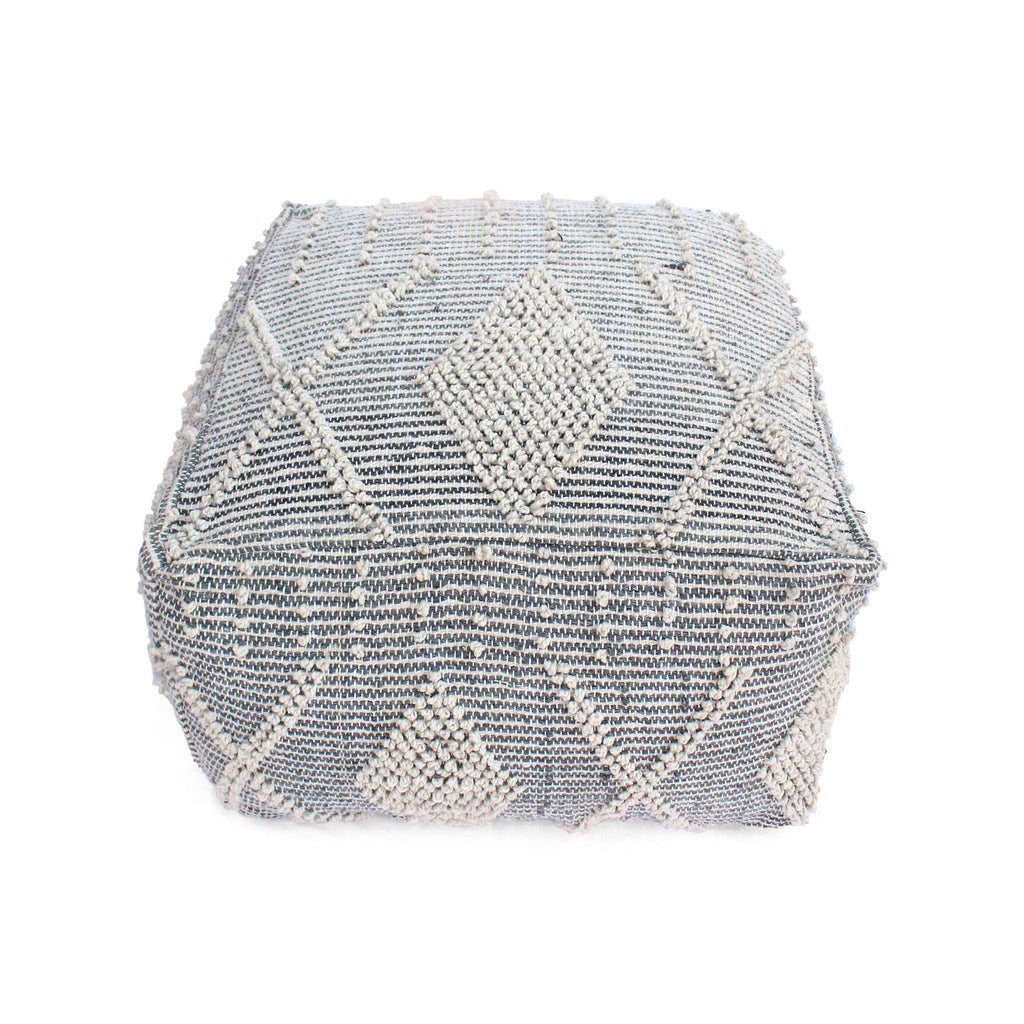Diamond - Handcrafted Faux Yarn Pouf - Ivory / Gray