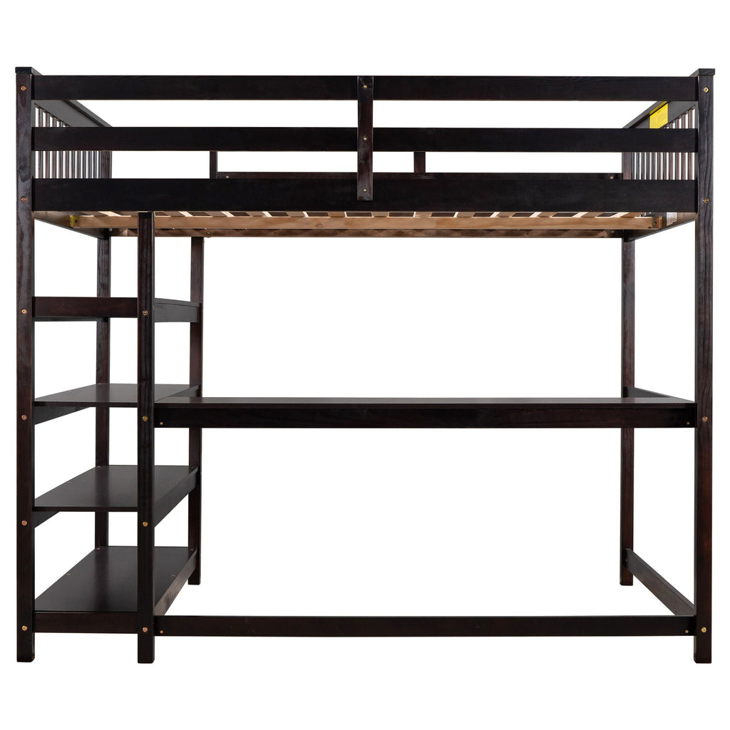 Loft Bed With Storage Shelves And Under Bed Desk