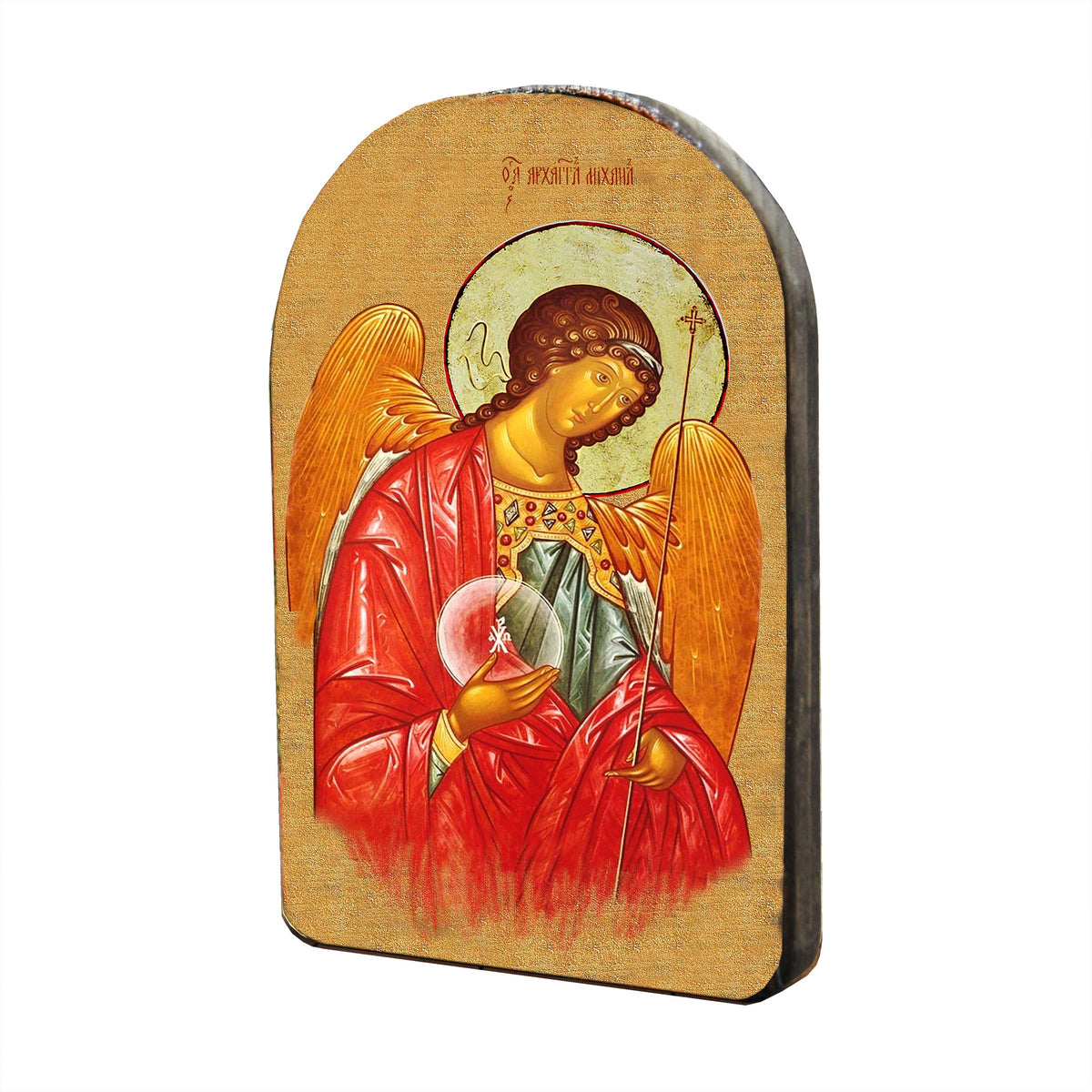 Saint Michael Archangel Wooden Gold Plated Orthodox Christian Sacred Icon - Inspirational Icon Decor - 86027