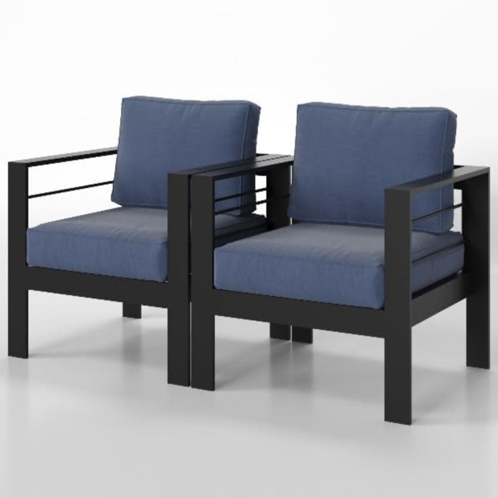 Modern All-Weather Patio Armchairs With Thick Cushions (Set of 2)