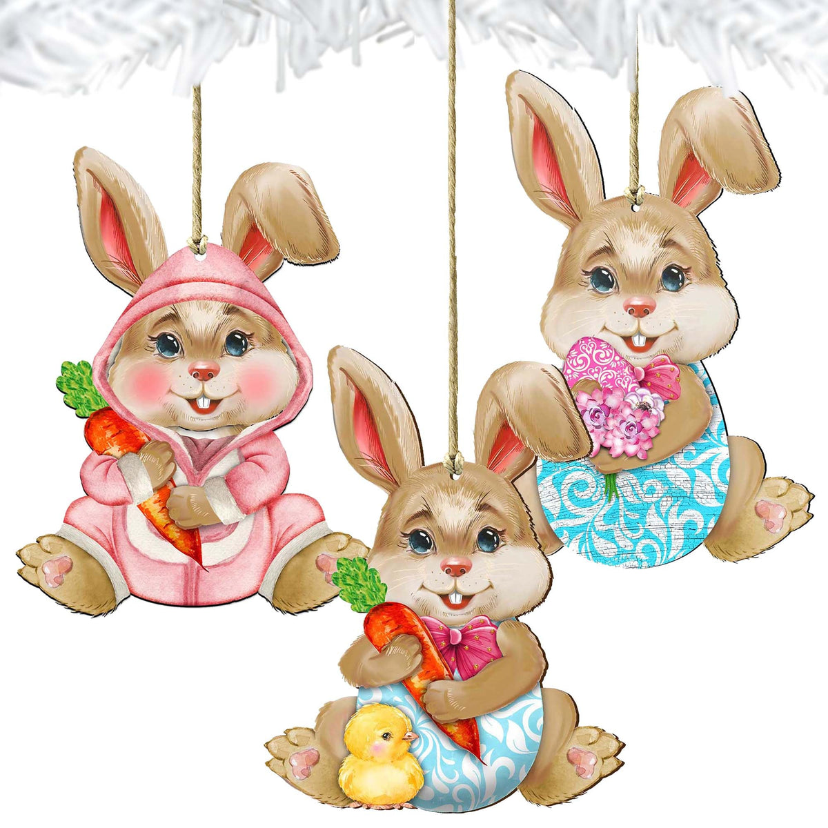 Easter Baby Bunny Wooden Ornaments Set of 3 by G. DeBrekht - Easter Spring Decor - 815432S3