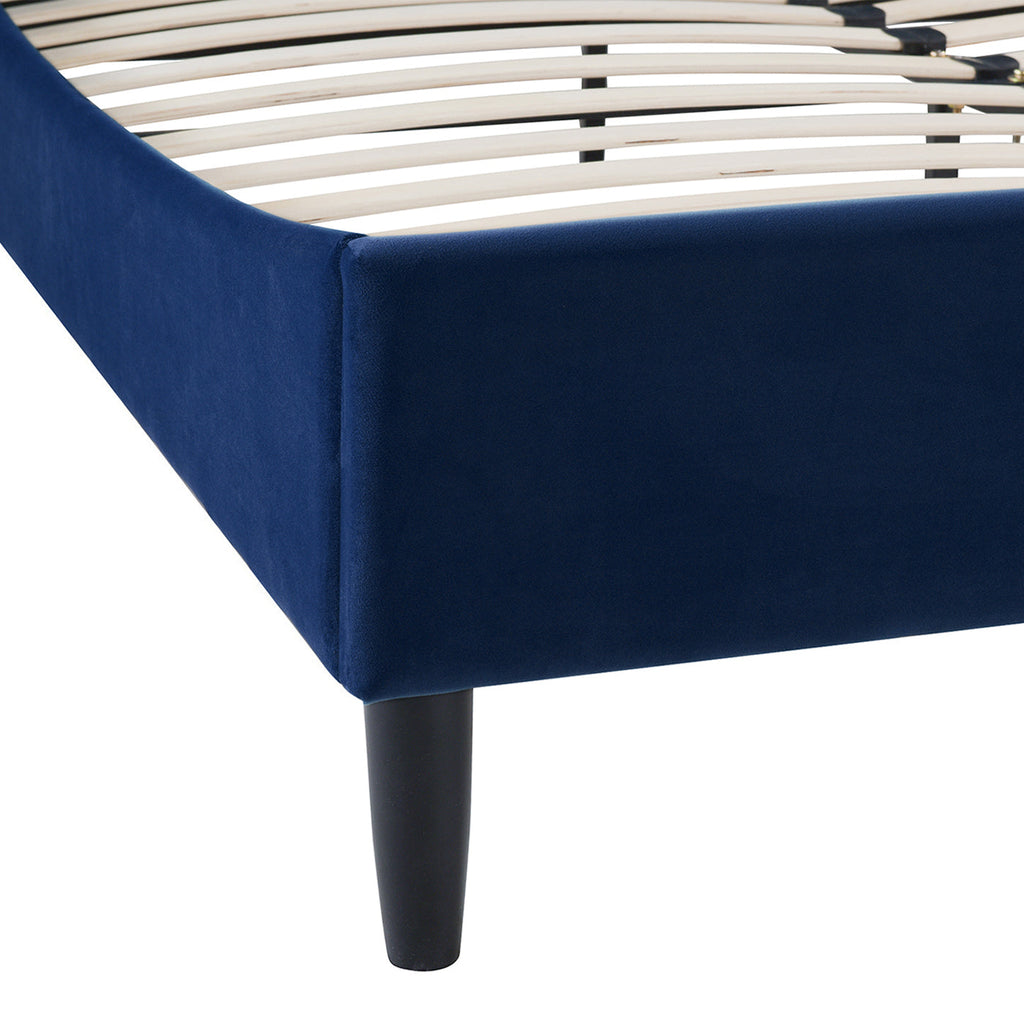 Aspen Vertical Tufted Headboard Platform Bed Set, Queen, Navy Blue Velvet