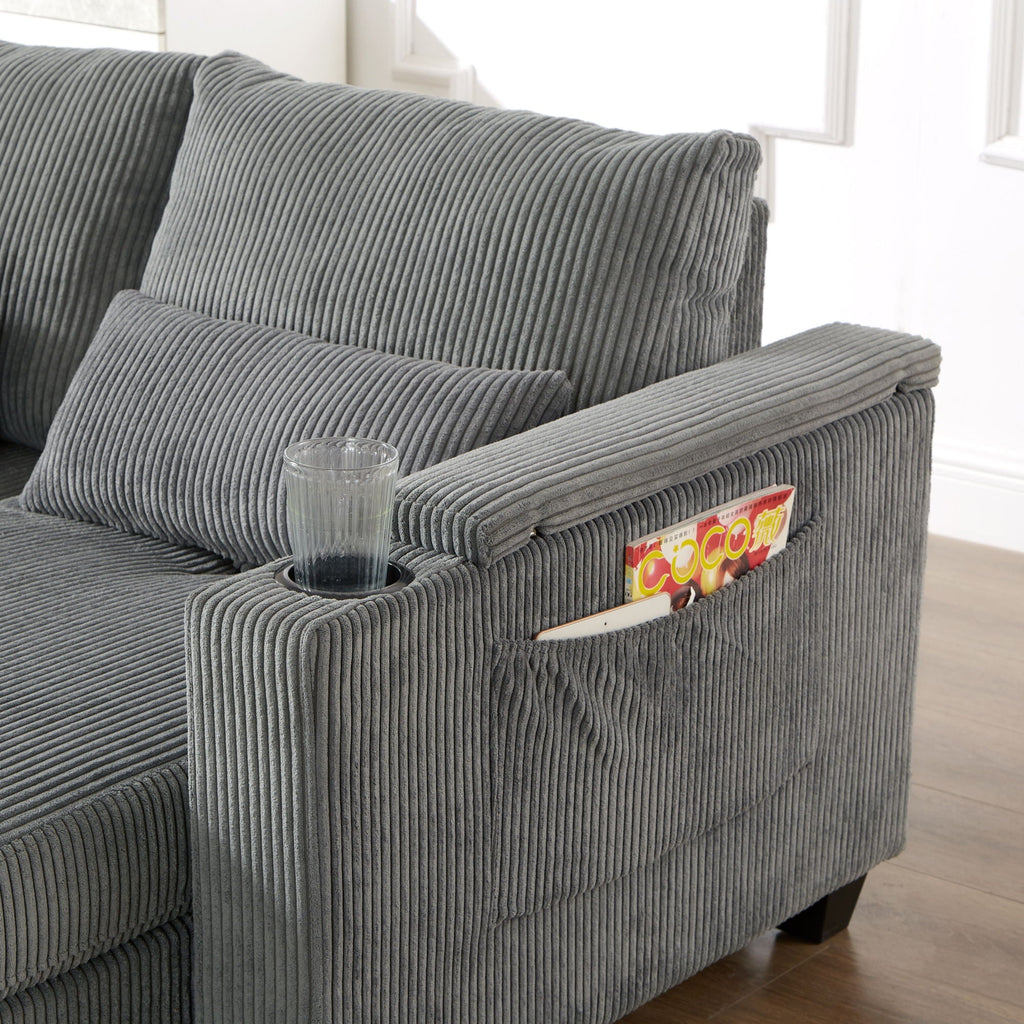 Convertible Chaise Lounge Sofa Chair With USB Ports, Cup Holders, Phone Holder And Storage