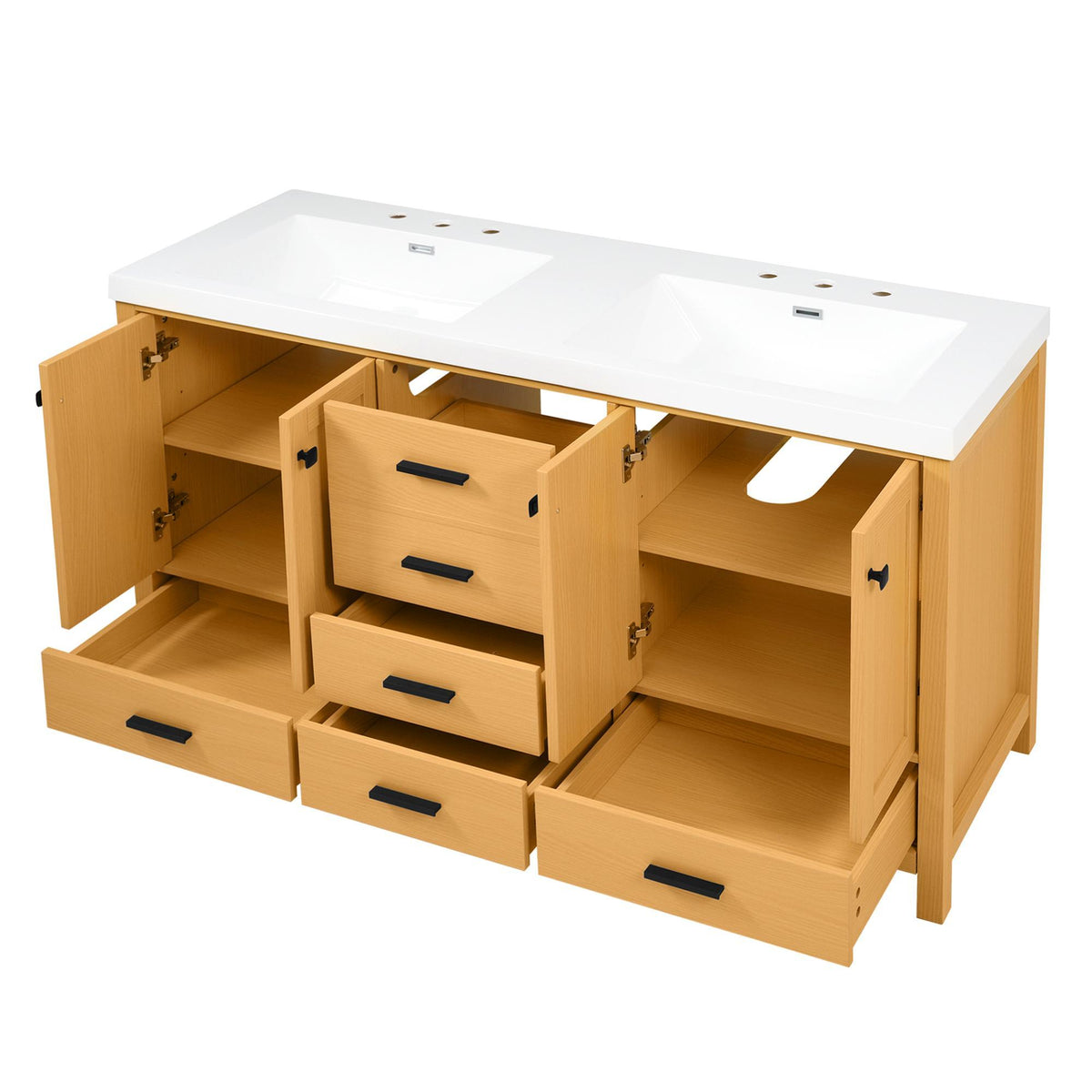 Bathroom Vanity With Double Sink, Soft Close Doors & Drawers Handles - Wood