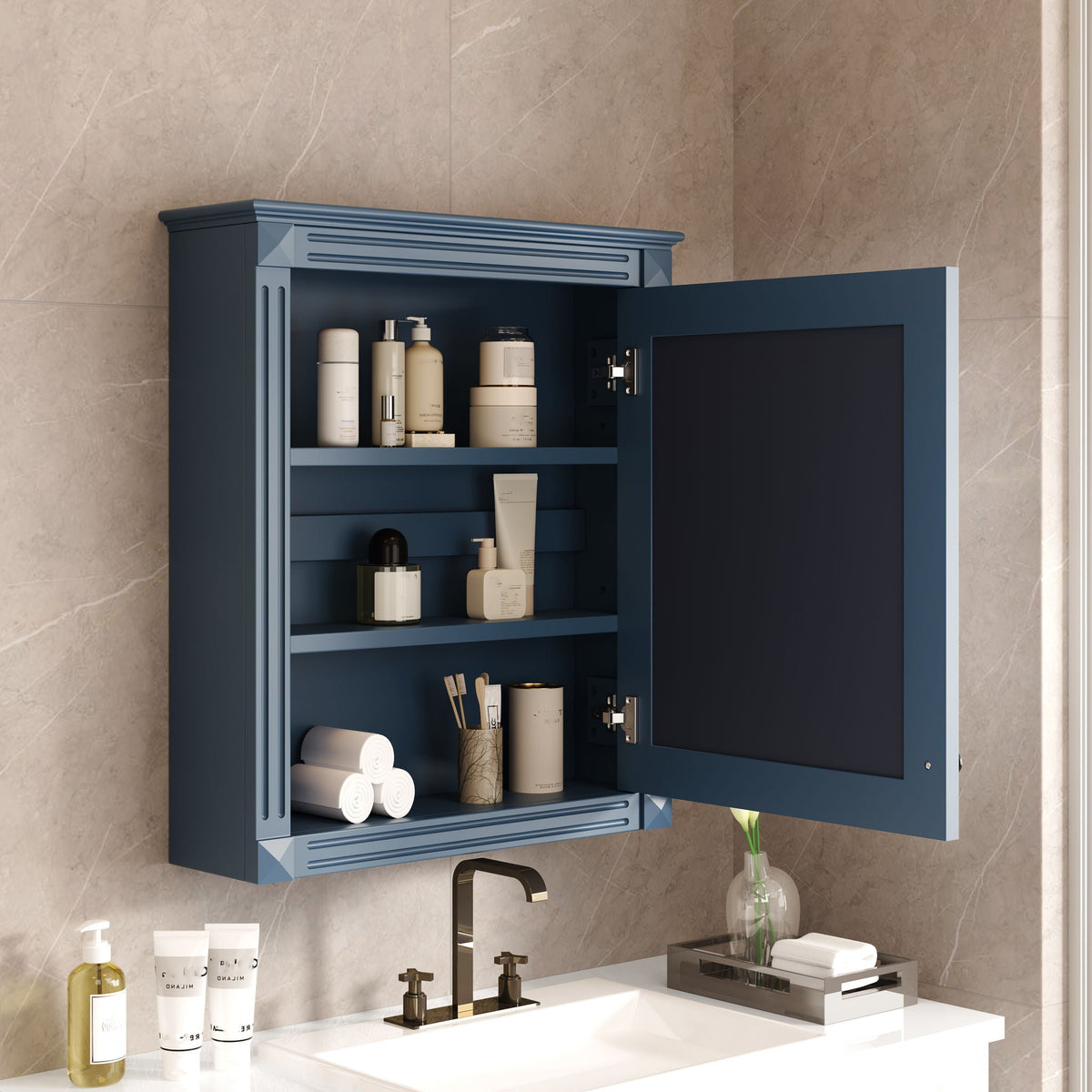 Wall Mounted Bathroom Storage Cabinet With Mirror, Medicine Cabinet With Height Adjustable Shelf