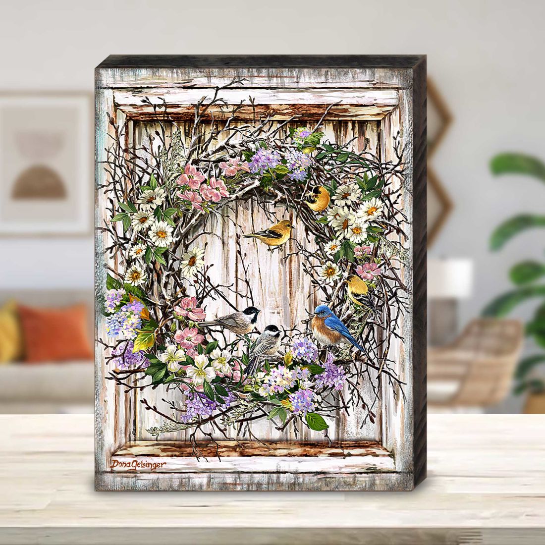 Spring Wreath Wooden Wall Art by D. Gelsinger - Easter Spring Decor - 95608B-1712
