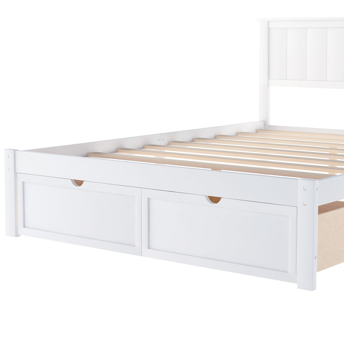 Full Size Platform Bed With Under Bed Drawers - White