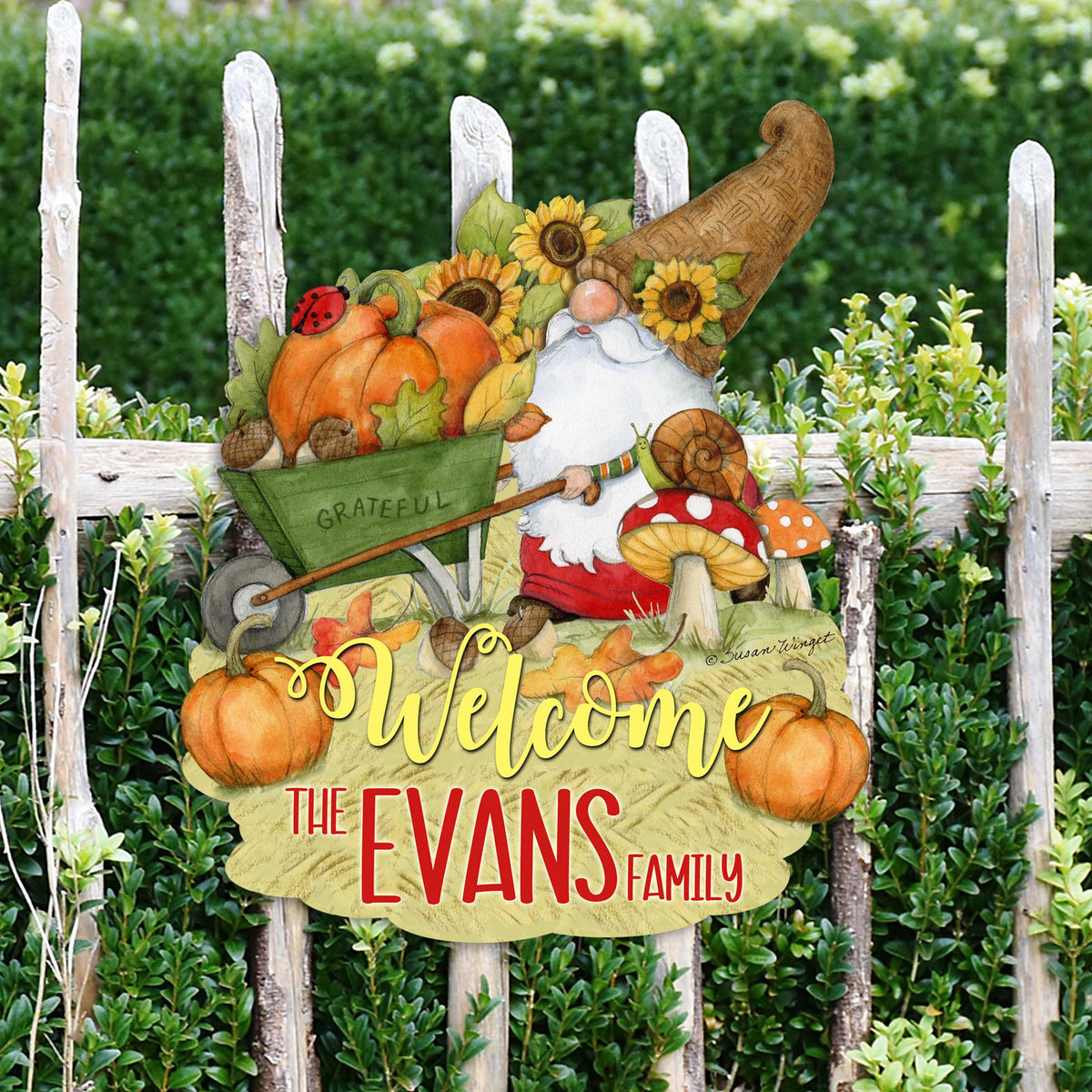 Personalized Outdoor Garden Stakes Fall Decoration - Custom Harvest Gnome Welcome Sign - Wheelbarrow Cornucopia - Handmade Gift - Thanksgiving Decor by Susan Winget - 8471207MC-SW