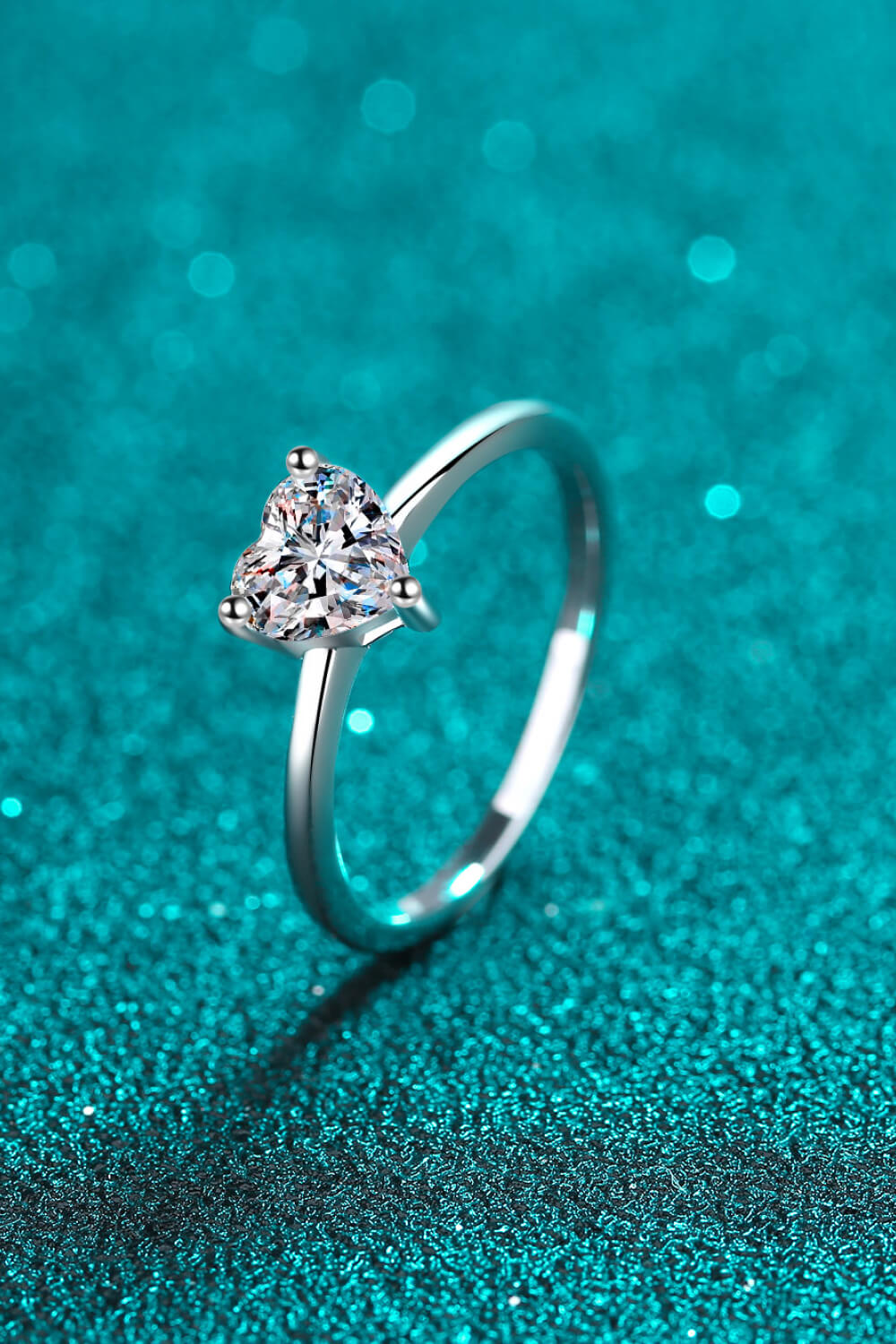 Rhodium Over Pure Sterling Silver Heart-Shaped Sparkala™ Solitaire Ring