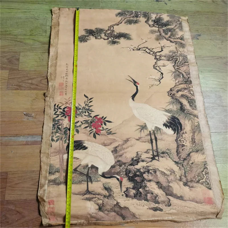 Chinese Rice Paper Scroll Wall Art, Double Crane
