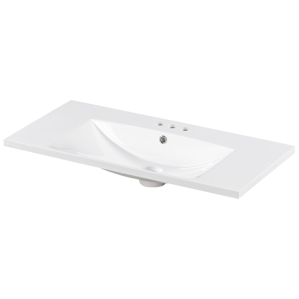 Single Bathroom Basin Sink, Vanity Top Only With 3 Faucet Holes