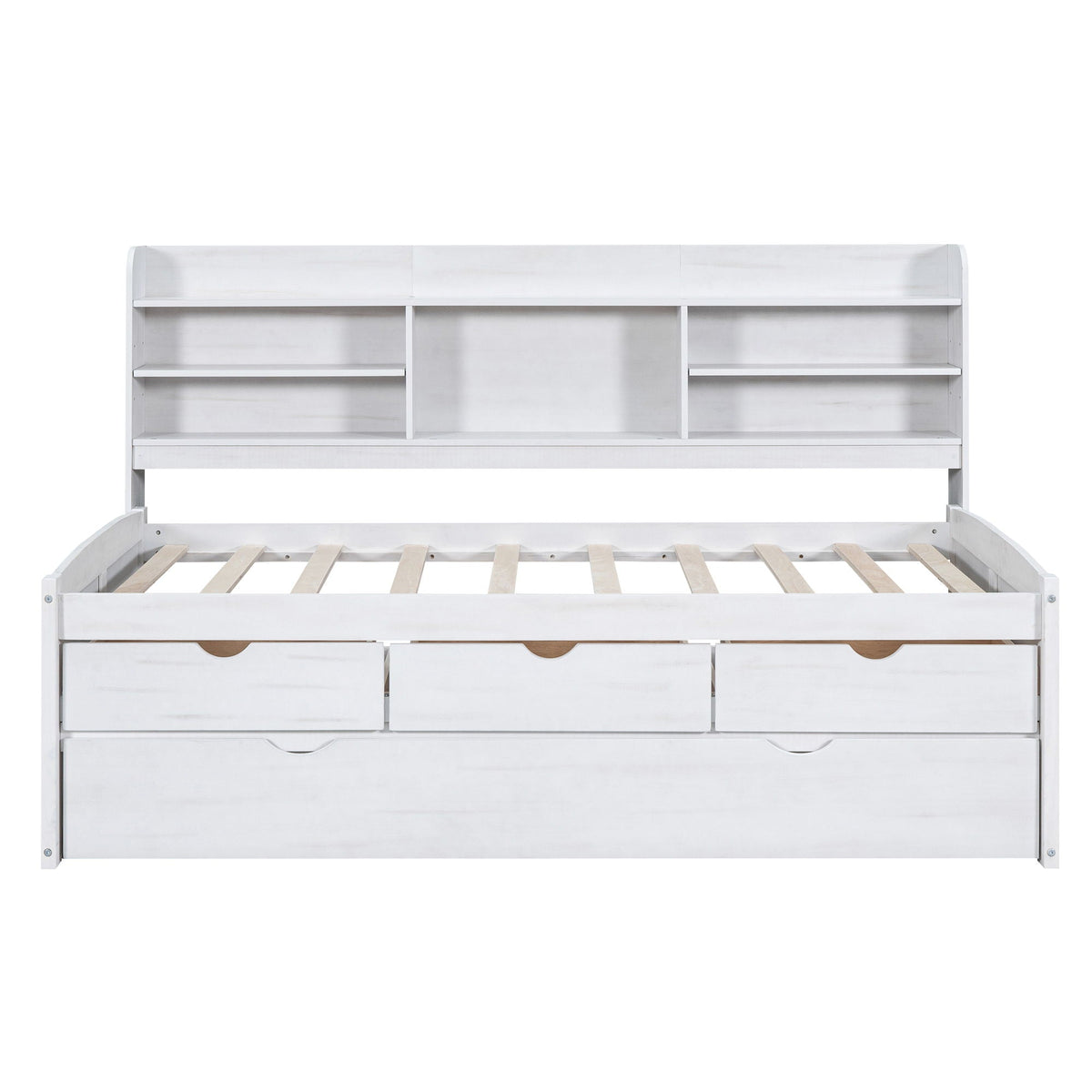 Captain Bed With Built In Bookshelves, 3 Storage Drawers, And Trundle