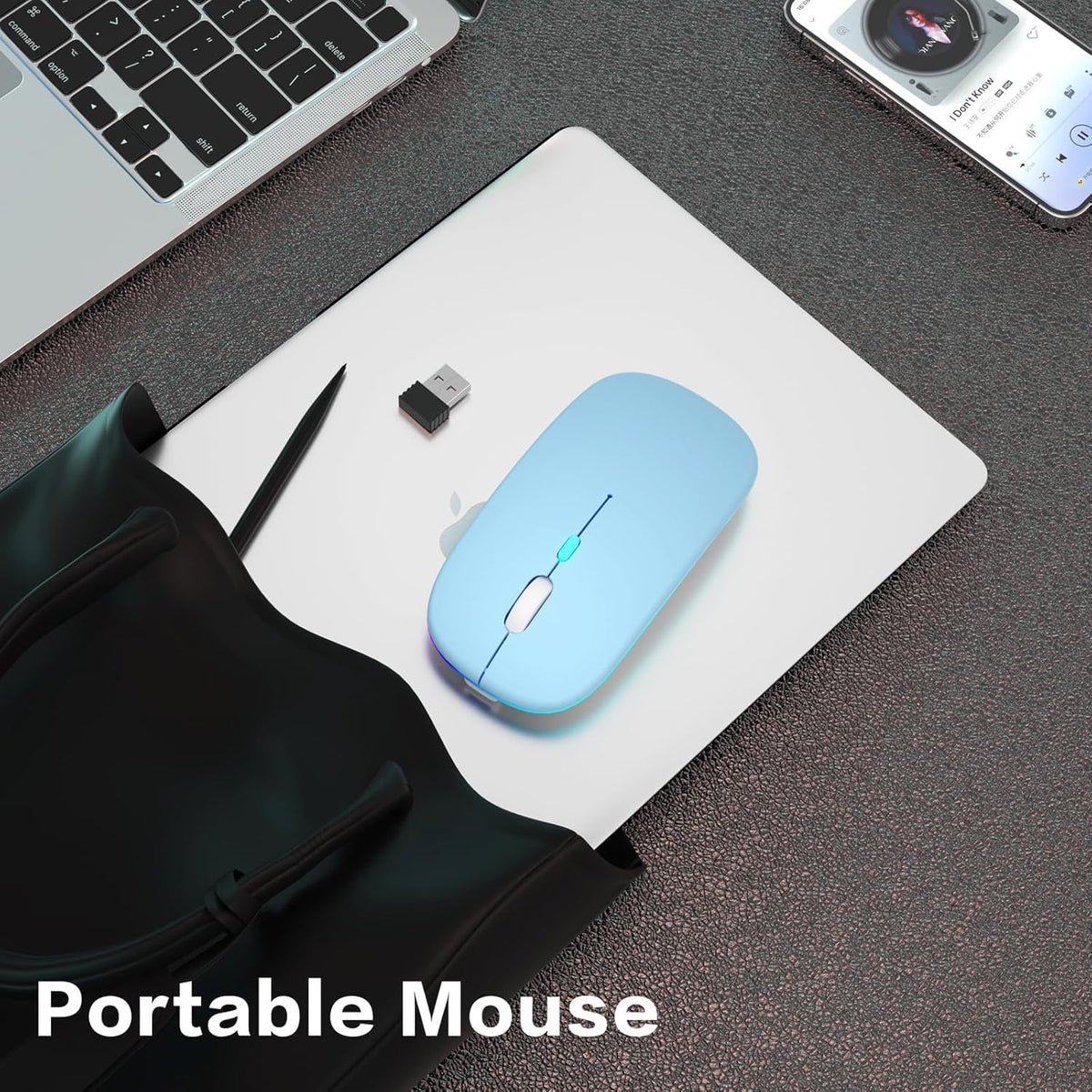 Wireless Bluetooth Mouse, Rechargeable, Dual Mode Bluetooth 5.2 & 2.4G USB, LED Lights, Slim, Silent, Portable Computer Mouse for Laptop, PC, Macbook, Ipad, Tablet (Blue)