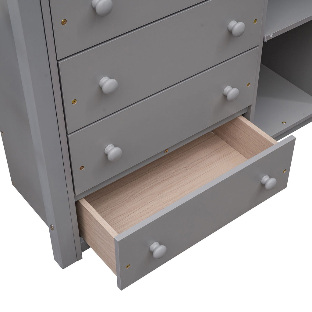 Bunk Bed With 6 Drawers And Flexible Shelves, Bottom Bed With Wheels