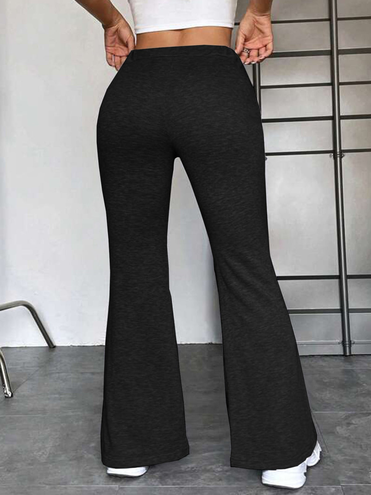 Women's Flared Yoga Pants – Color-Block Stitching, Mid Waist, Street Style