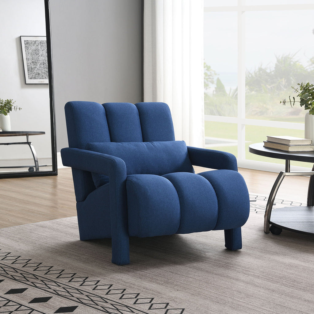 Upholstered Accent Chair With Pillow, Designed For Living Room - Navy Blue