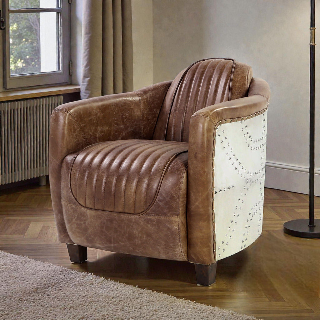 Brancaster - Grain Leather Chair - Brown