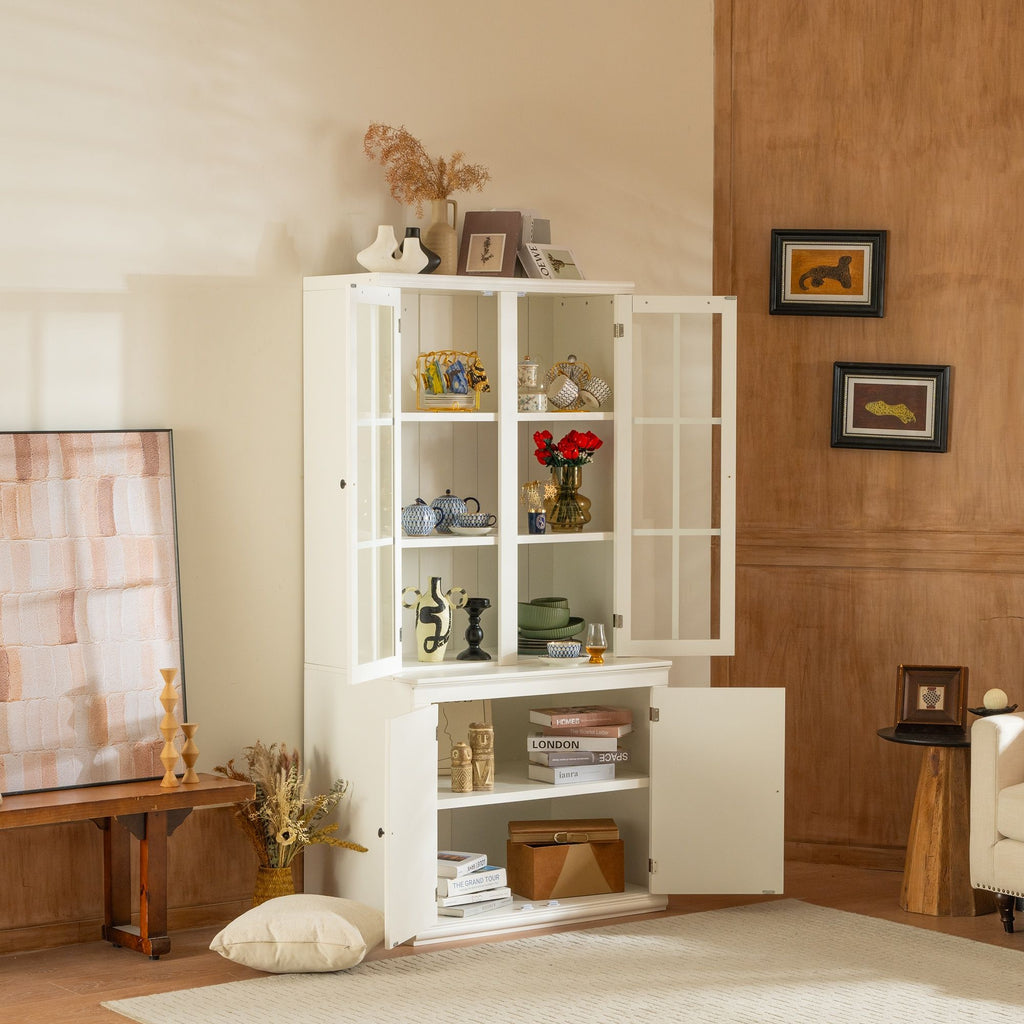 Retro Style Hutch Cabinet With Glass Door, China Cabinet For Home