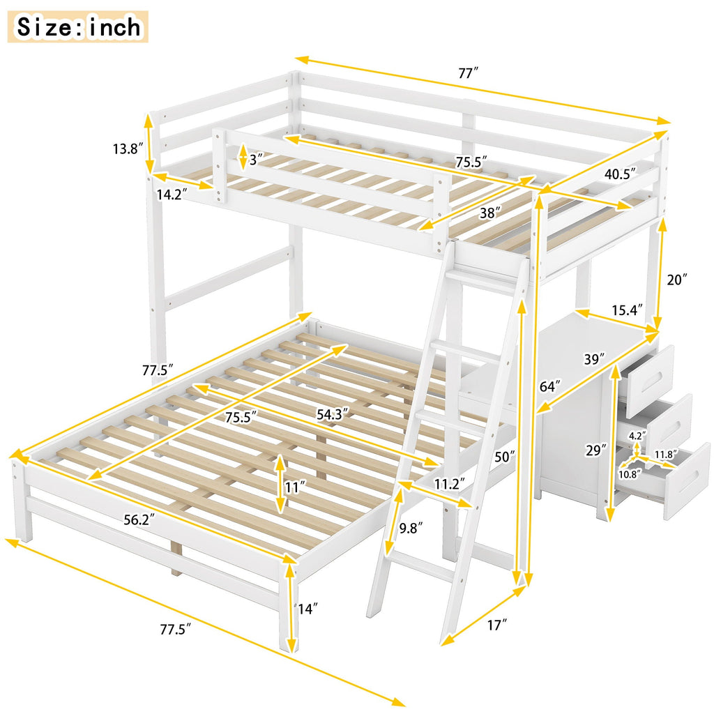 Bunk Bed With Built In Desk And 3 Drawers