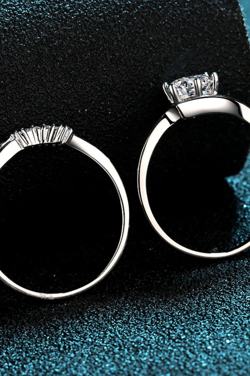 Brilliant Round Cut Sparkala™ Rhodium-Plated Two-Piece Ring Set