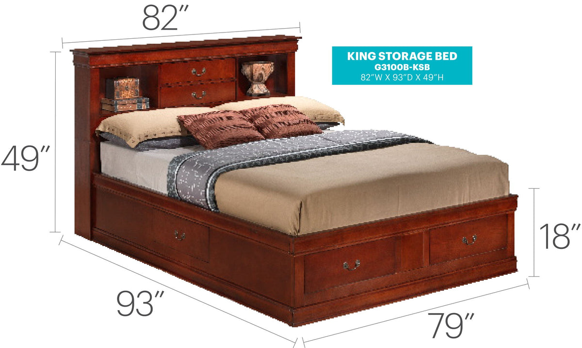 Traditional Style Bookcase Storage Bed