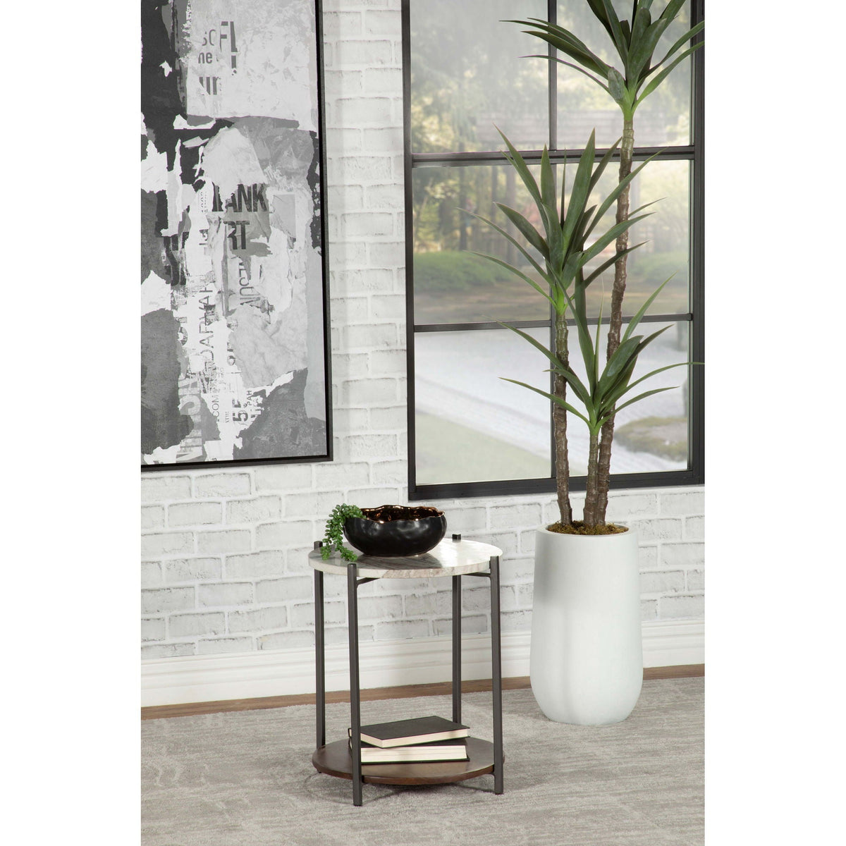 Bleskin - Round Accent Side Table With Shelf - White