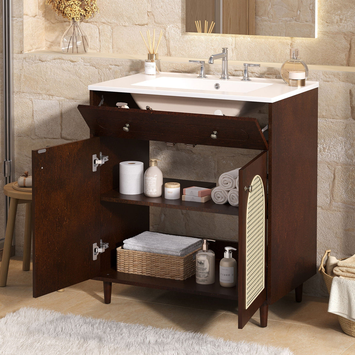 Modern Bathroom Vanity With Sink, Cabinet With Adjustable Shelf