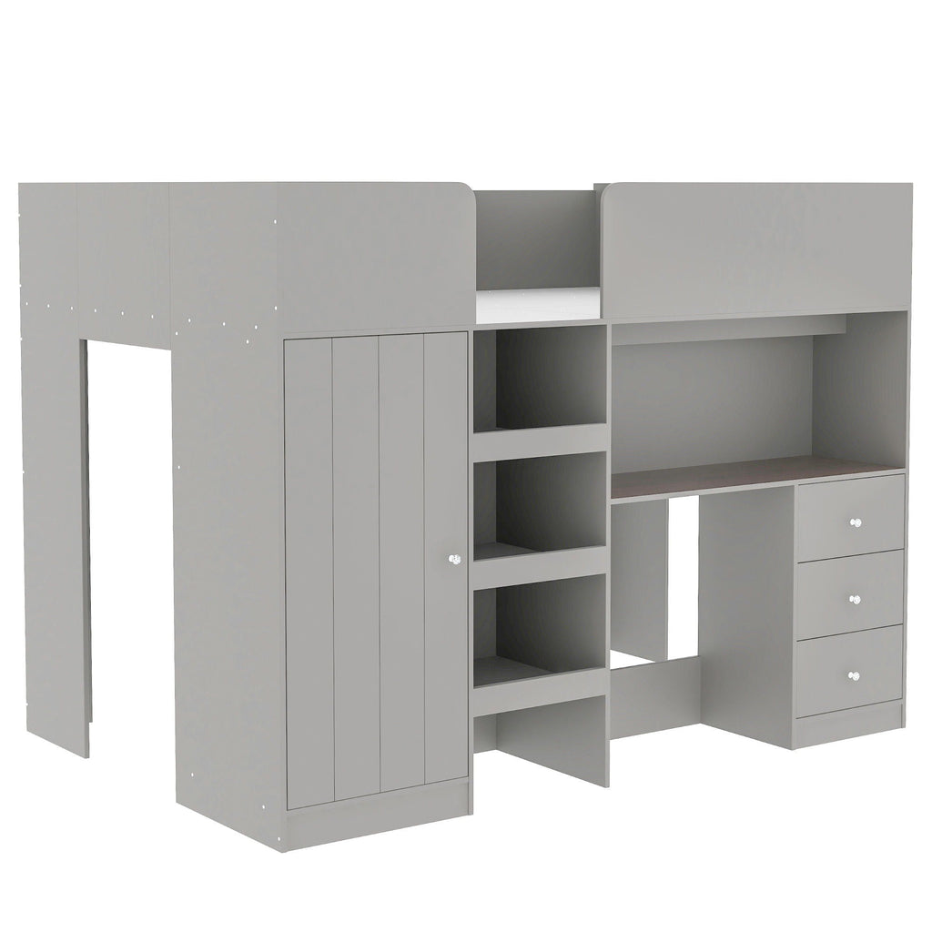 Loft Bed With Built In Wardrobe, Desk, Shelves, And Drawers