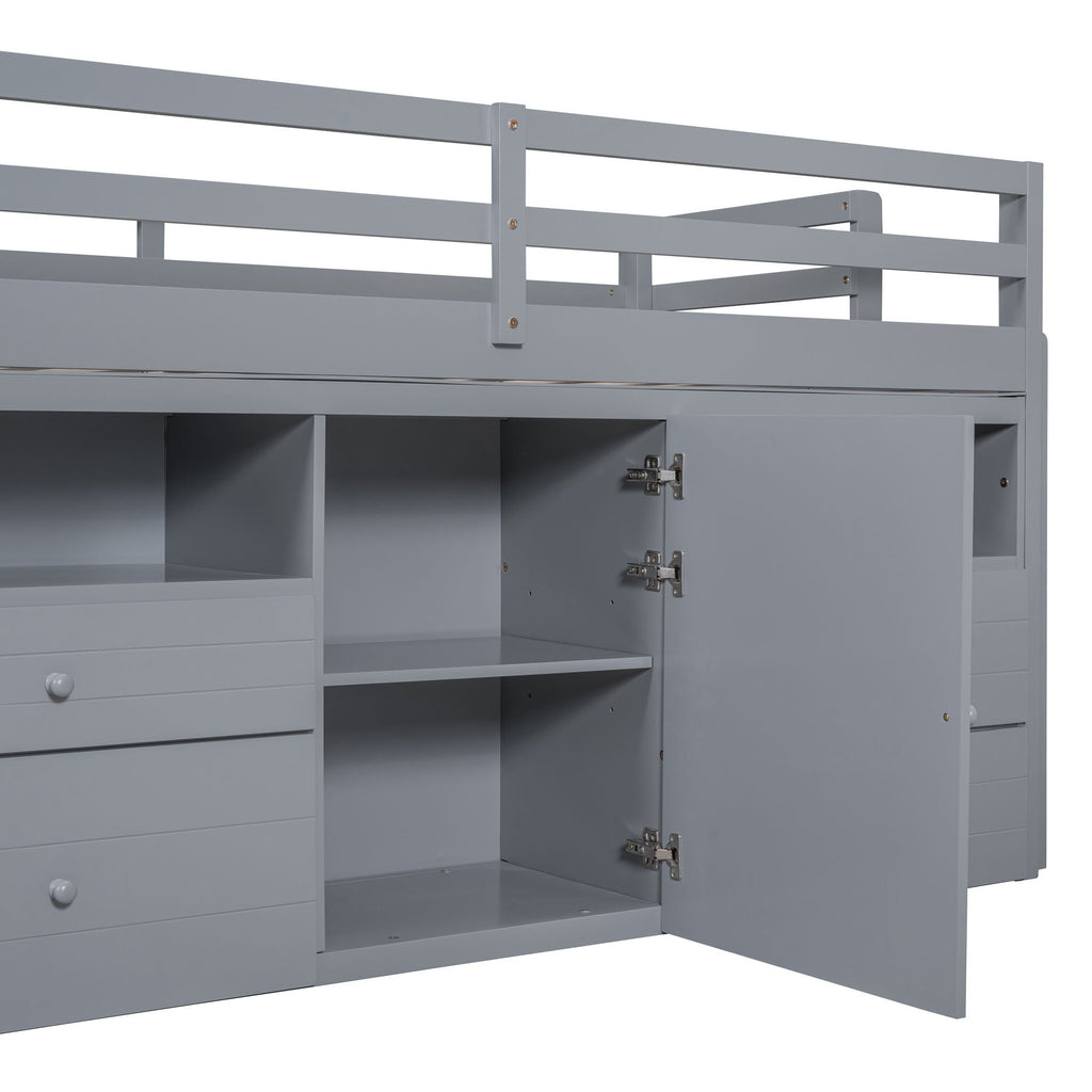 Loft Bed With 4 Drawers, Underneath Cabinet And Shelves