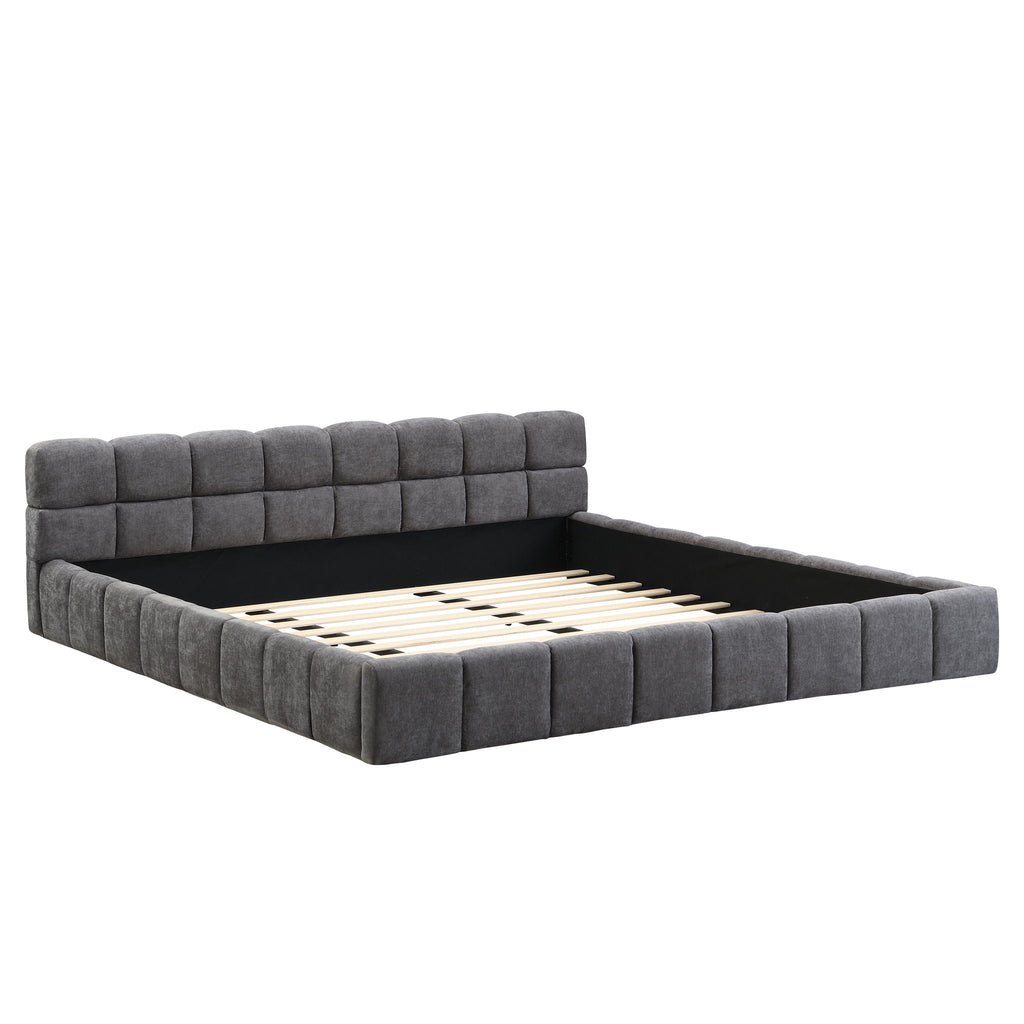 Elegant Upholstered Bed With Checkerboard Design
