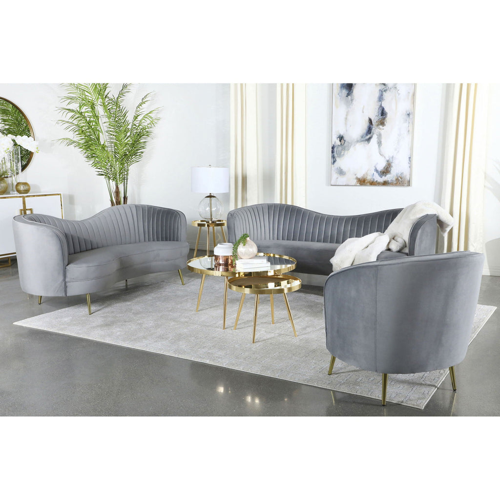 Reigha - Upholstered Sofa Lounge Furniture With Channel Tufted Backrest - Gray