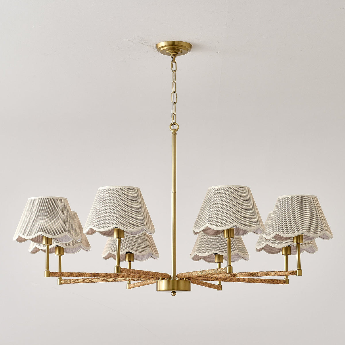 8-Light Rope and Fabric Shade Gold Chandelier