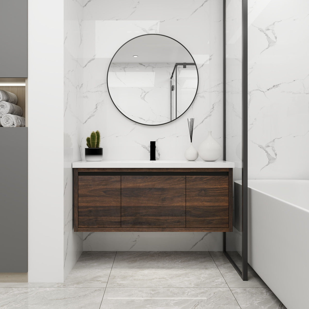 Floating Bathroom Vanity with Resin Sink and Soft-Close Doors