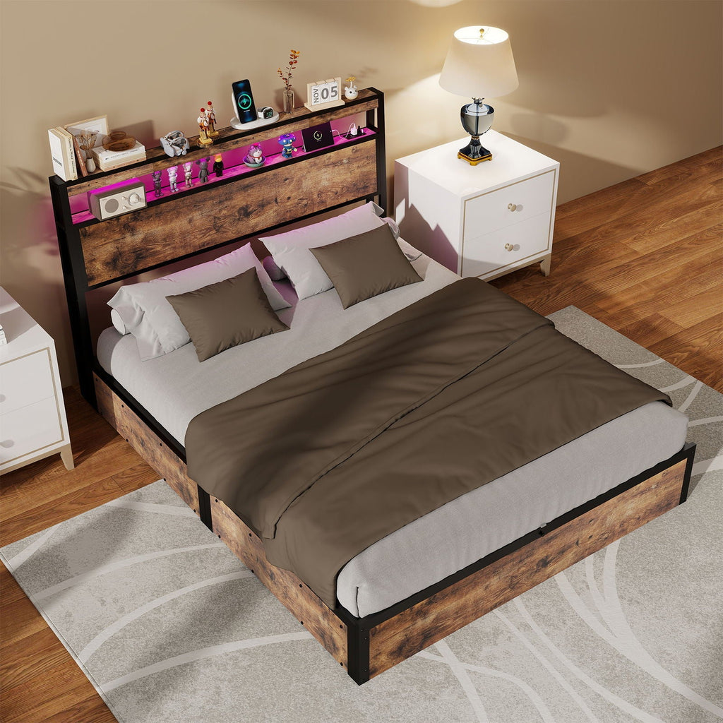 Frame With Hydraulic Lift Storage, RGB LED Lights & Multi-Port Charging, No Box Spring Needed