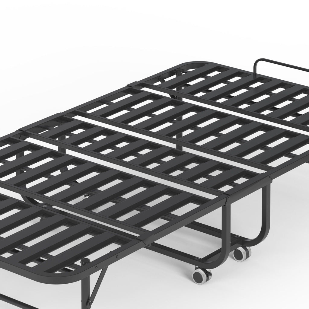 Twin Extra Long Folding Bed For Tall People, Heavy-Duty Rollaway Guest With Memory Foam Mattress - Black