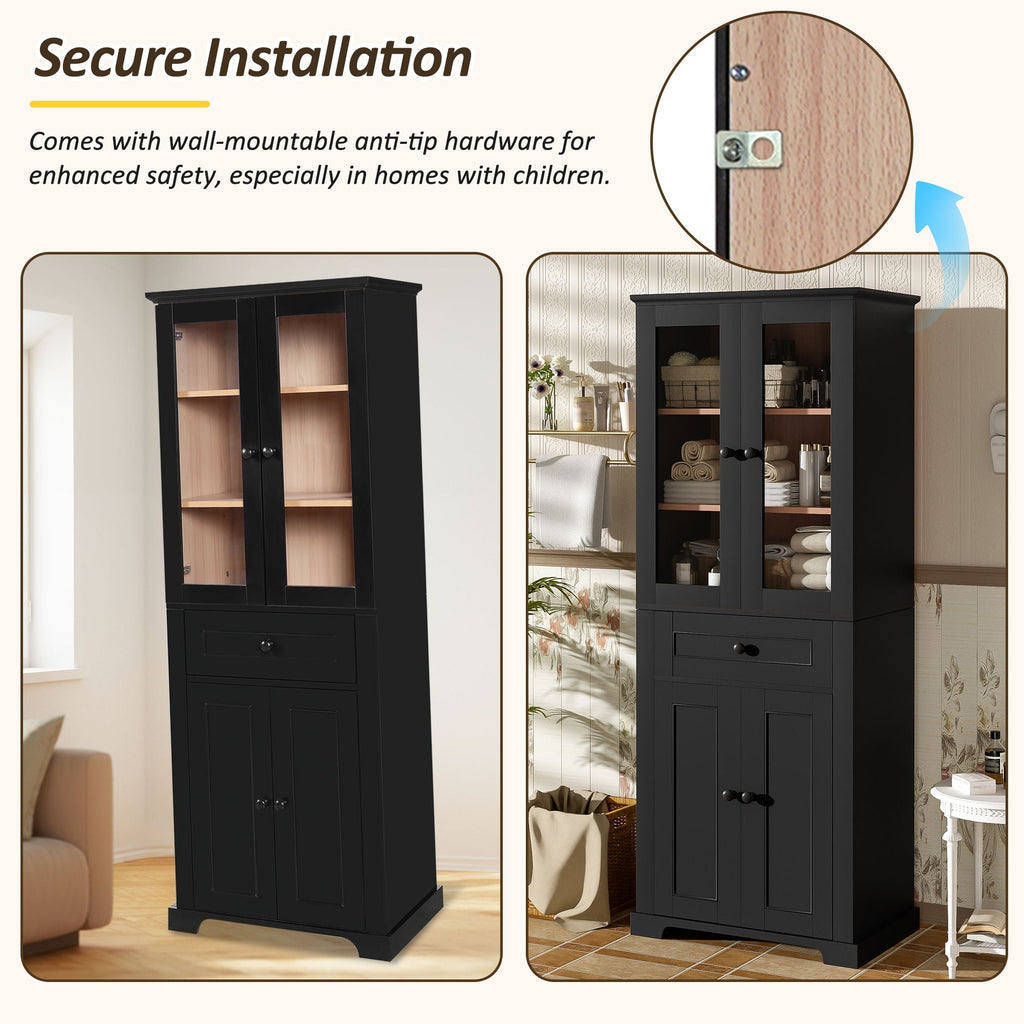 Bathroom Storage Cabinet, Adjustable Shelves & Drawer, Freestanding Tower
