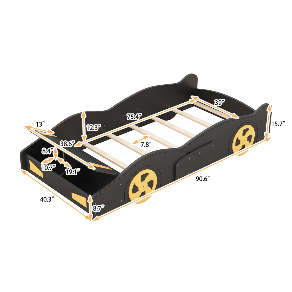 Race Car Shaped Platform Bed With Wheels And Storage