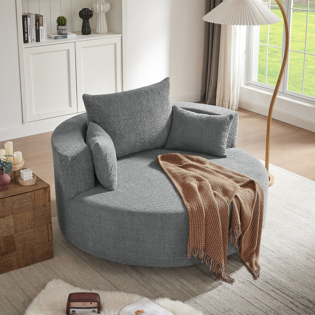 360° Swivel Accent Barrel Chair With 3 Removable Pillows For Living Room