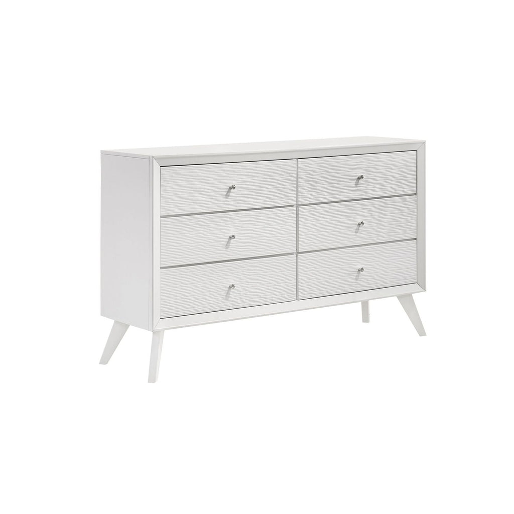 Dresser With Mirror, Angled Legs, Round Knobs - White