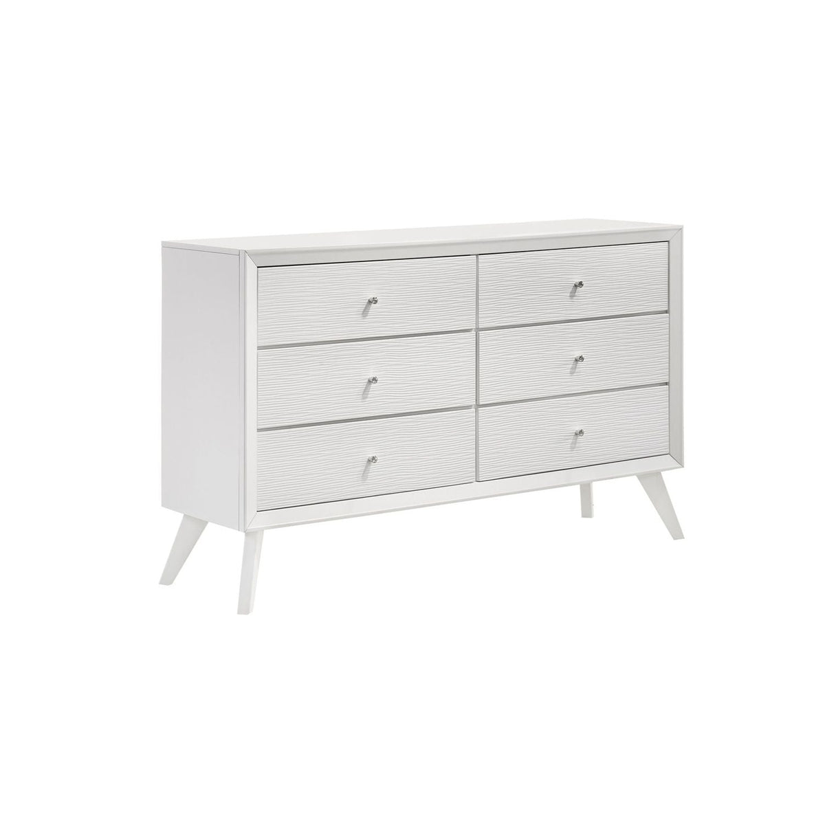 Dresser With Mirror, Angled Legs, Round Knobs - White